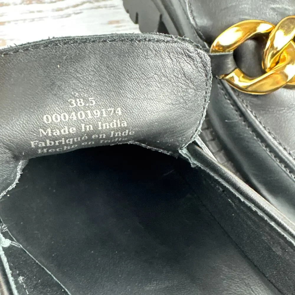 Free People Lyra Link Womens US 8.5 Mule Loafer Shoes Black Gold